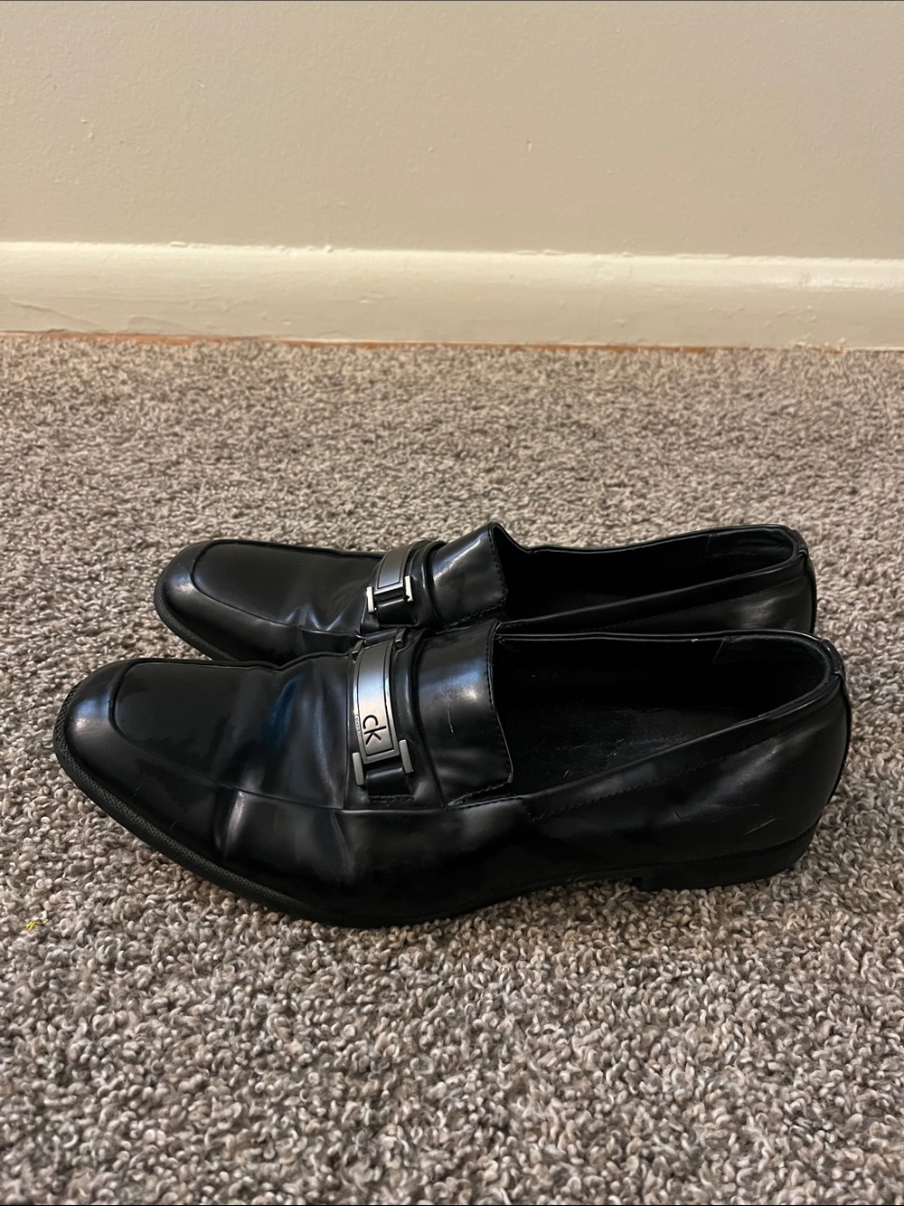 Calvin Klein Black Leather Slip-On Loafers with Metal Accent - Picture 3 of 4